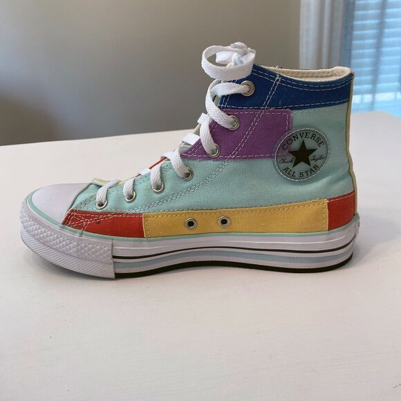 Converse Kids Chuck Taylor Hi‎ Multicolor Color Block Sneakers A02026C US Size 6 - Picture 3 of 11